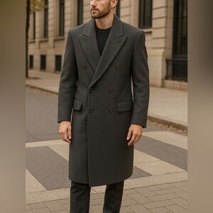 Vintage 80s Nino Cerruti Wool Cashmere Overcoat Mens M 42 Double Breasted